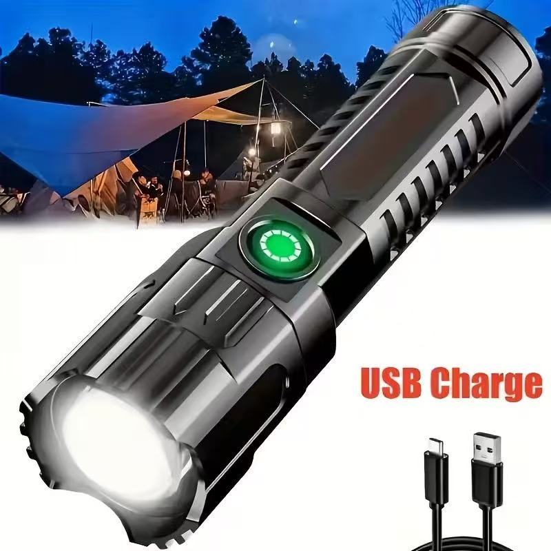 Outdoor Sport Lights - Neue Hochleistungs-LED-Taschenlampe, USB-wiederaufladbar, zoombares Licht mit